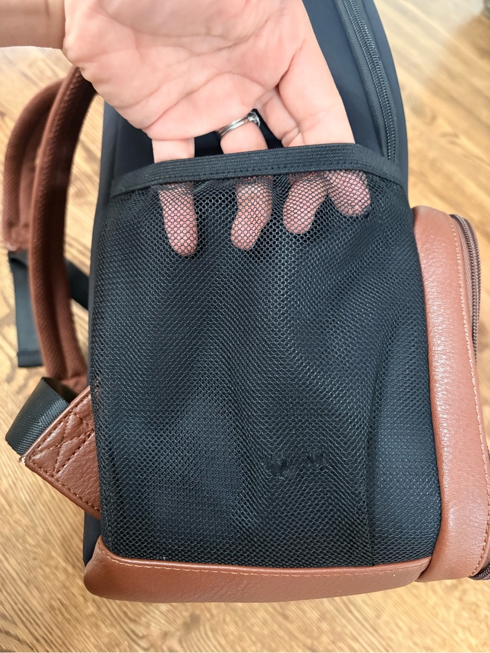 Freshly Picked Black Neoprene and Brown Vegan Leather Mom Travel Backpack - Picture 5 of 14